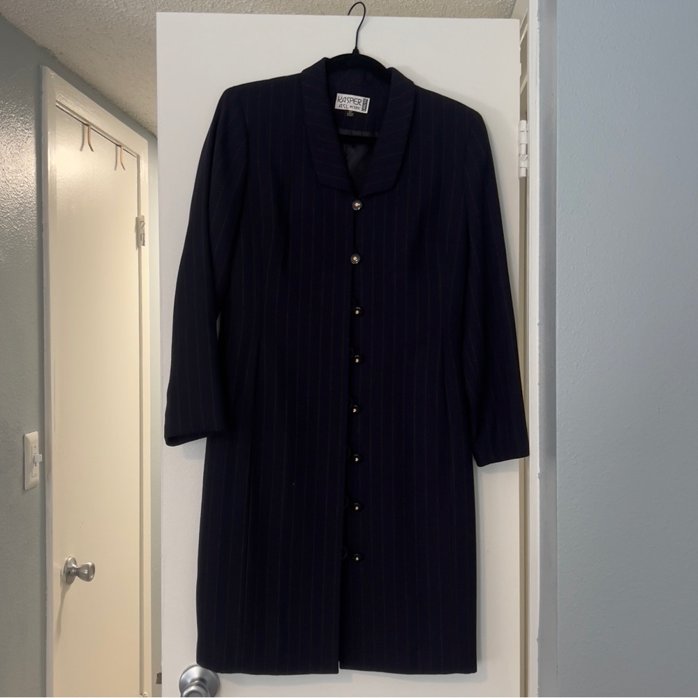 Kasper Navy and Red Pinstripe Blazer Dress